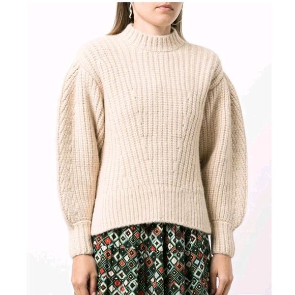 Ulla Johnson Sweaters - Ulla Johnson Beige Chunky Knit Balloon Sleeve Alpaca Blend Pullover Sz Small